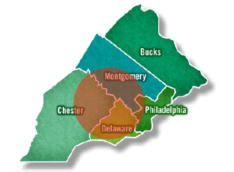 Map of the Steve Ostien Carpentry service area around Berwyn and the Main Line